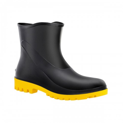 BOTA PVC CANO CURTO PRETO SOLADO AMARELO BRACOL